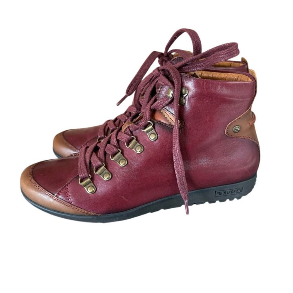 Pikolinos Lisboa Lace Up Ankle Leather Sneakers Garnet Red Boot 8 US/38 EU